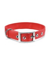 Record Collare Per Cani In Nylon A Doppio Strato Con Fibbia Colore Rosso - M Circonferenza 55-60 Cm