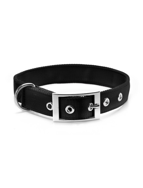 Record Collare Per Cani In Nylon A Doppio Strato Con Fibbia Colore Nero - L Circonferenza 60-65 Cm