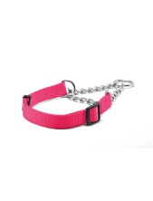 Record Collare Per Cani In Nylon Con Catena A Semistrozzo Colore Rosa - S 1,6 Cm, Circonferenza 27-40 Cm