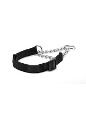 Record Collare Per Cani In Nylon Con Catena A Semistrozzo Colore Nero - L 1,9 Cm, Circonferenza 32-50 Cm