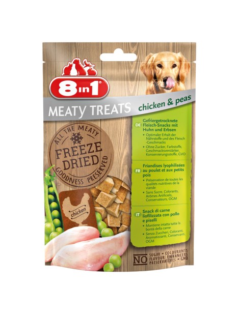 8In1 Meaty Treats Snack Di Carne Liofilizzatia Con Pollo & Piselli Per Cani - 50 G