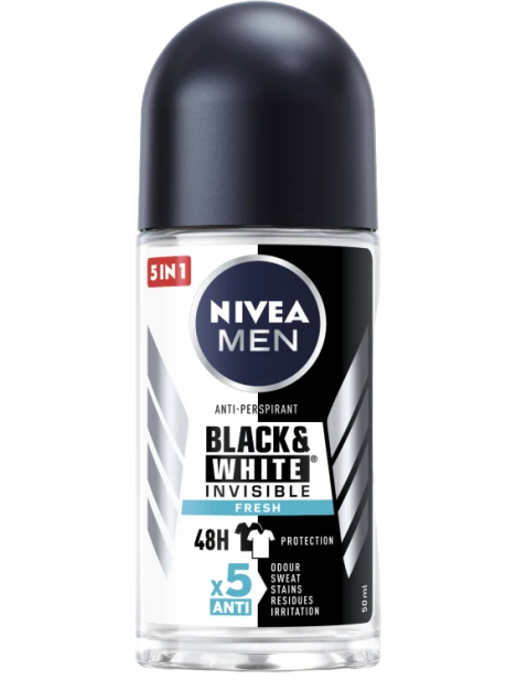 Nivea Men Invisible Black & White Antitraspirante Roll-On Uomo 50 Ml