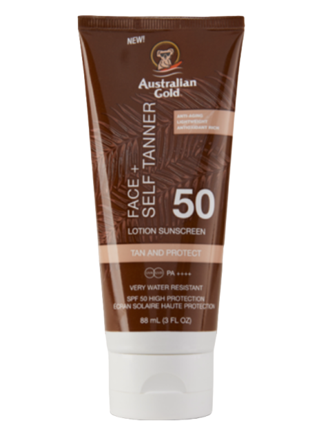 Australian Gold Face + Self Tanner Spf 50 Protezione Solare Viso Autoabbronzatura 88 Ml