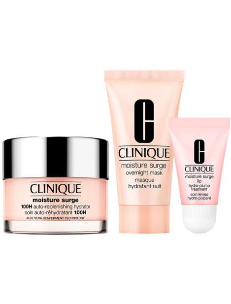 Clinique Cofanetto Full Size Moisture Surge 100H Auto - Replenishing Hydrator 50 Ml + Moisture Surge Overnight Mask 30 Ml + Moisture Surge Lip Hydro - Plump Treatment 7 Ml