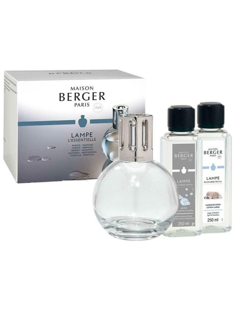 Berger Cofanetto Essentielles Lampe Ronde + Ricarica Neutre Essentiel 250Ml + Ricarica Caresse De Coton 250Ml