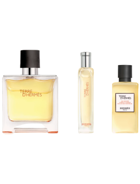 Hermès Cofanetto Parfum Terre D'hermès 75 Ml + Parfum Terre D'hermès 15 Ml + Gel Doccia Per Corpo E Capelli 40 Ml