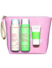Clarins Cofanetto Perfect Cleansing Pelle Mista A Grassa – Velvet Cleansing Milk 200 Ml + Purifying Toning Lotion 200 Ml + Perfect Scrub 15 Ml + Pochette