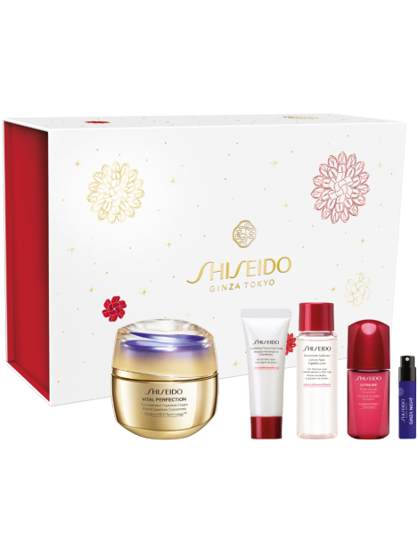 Shiseido Cofanetto Vital Perfection Uplifting And Firming Advanced Cream Enriched 50 Ml + Clarifying Cleansing Foam 15 Ml + Treatment Softener 30 Ml + Ultimue Power Infusing Concentrate 10 Ml + Ginza Night Eau De Parfum Intense 0.6 Ml