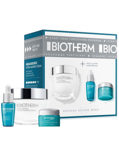 Biotherm Cofanetto Aquasource Hydra Barrier Cream 50 Ml + Life Plankton Serum 7 Ml + Life Plankton Eye 5 Ml