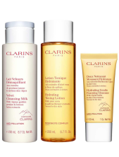 Clarins Cofanetto Perfect Cleansing Pelle Normale A Secca – Velvet Cleansing Milk 200 Ml + Hydrating Toning Lotion 200 Ml + Hydrating Gentle Foaming Cleanser 30 Ml + Pochette