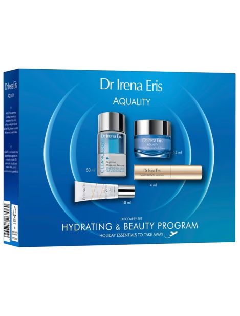 Dr Irena Eris Cofanetto Aquality Acqua Micellare Cleanology 50 Ml + Crema Rassodante Spf 50+ 10 Ml + Crema Idratante Intensiva Aquality 15 Ml + Mascara Crescita Ciglia 4 Ml