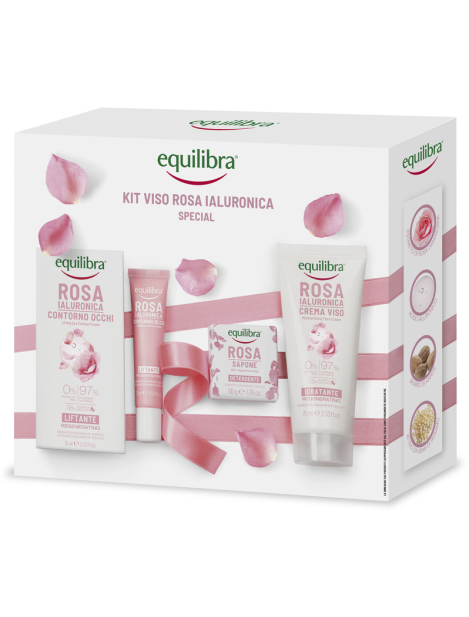 Equilibra Kit Viso Rosa Ialuronica Special Crema Viso Idratante + Contorno Occhi Liftante + Sapone Detergente