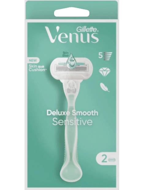 Gillette Venus Deluxe Smooth Sensivite Rasoio Nuovo + 2 Lamette