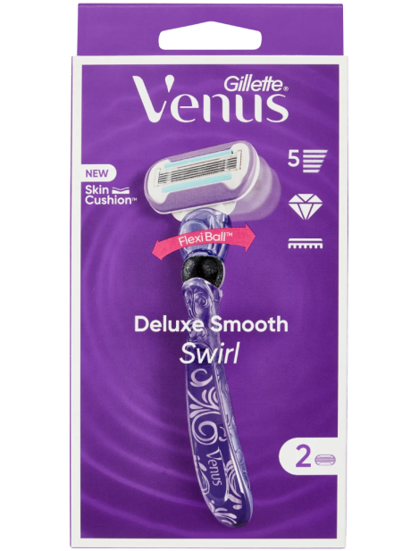 Gillette Venus Deluxe Smooth Swirl Rasoio + 2 Lamette