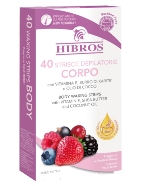 Hibros Strisce Depilatorie Corpo Ai Frutti Di Bosco - 40 Strisce