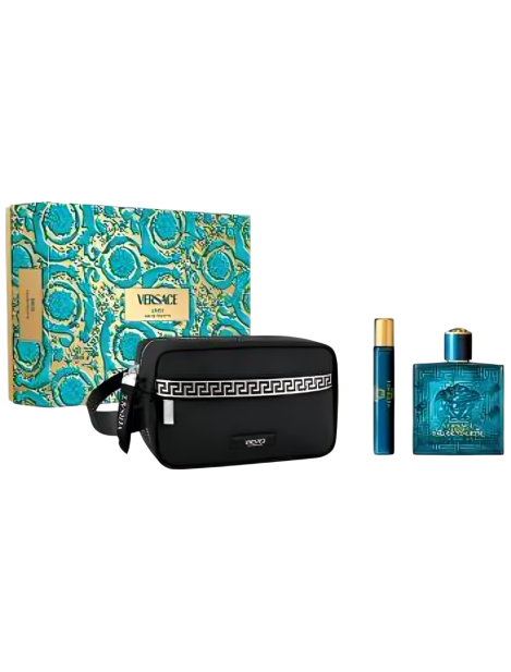 Versace Cofanetto Eros Eau De Toilette Uomo 100 Ml + Eau De Toilette Uomo 10 Ml + Pochette