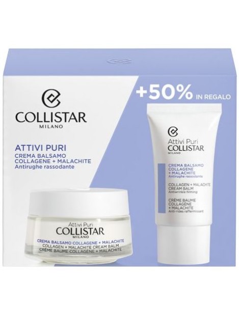 Collistar Cofanetto Attivi Puri Crema Balsamo Collagene + Malachite 50 Ml + Crema Da 25 Ml