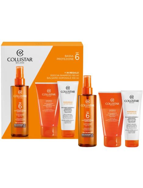 Collistar Cofanetto Olio Secco Superabbronzante Idratante Spf 6 200 Ml + Doccia-Shampoo 150 Ml + Balsamo Doposole 100 Ml