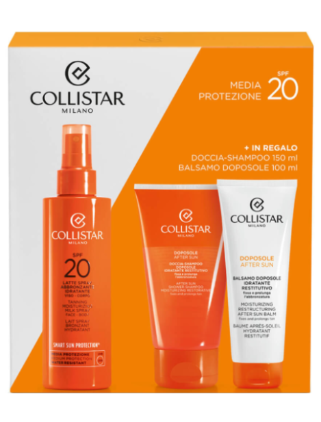 Collistar Cofanetto Latte Spray Abbronzante Spf20 200 Ml + Balsamo Doposole 100 Ml + Doccia Shampoo 150 Ml