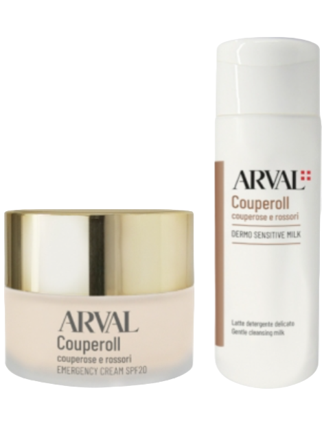 Arval Cofanetto 50 Ml Couperoll Emergency Cream Spf20 Crema Antirossore Anti - Età + 50 Ml Couperoll Dermo Sensitive Milk Latte Detergente Delicato