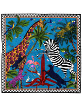 Ortigia Sicilia Foulard In Seta Jungle Blue Sciarpa Di Lusso 55 X 55 Cm