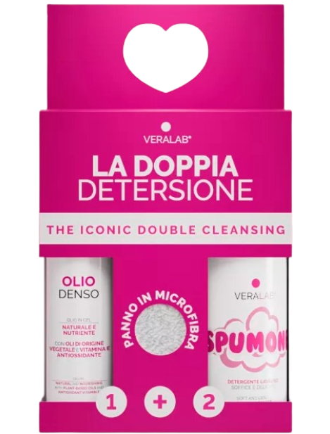 Veralab Cofanetto Doppia Detersione Olio Denso 80Ml + Spumone 100Ml + Panno In Microfibra