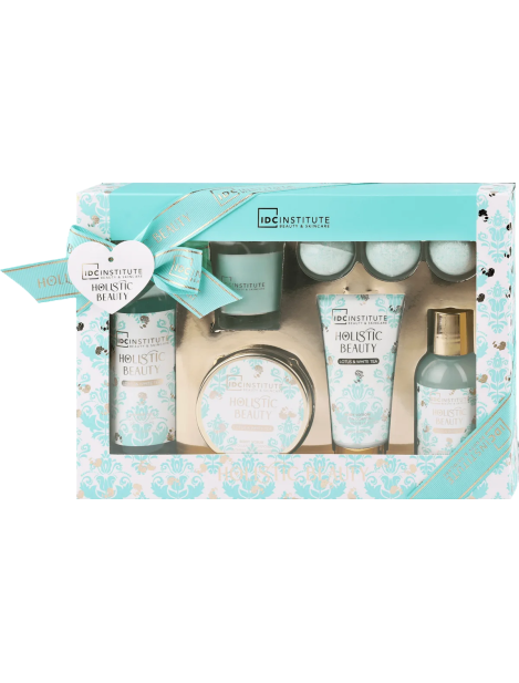 Idc Institute Cofanetto Holistic Beauty Shower Gel 150 Ml + Baño 100 Ml + Body Lotion 60 Ml + Esfoliante 60 Ml + Vela Perfumada + Bombe Da Bagno 